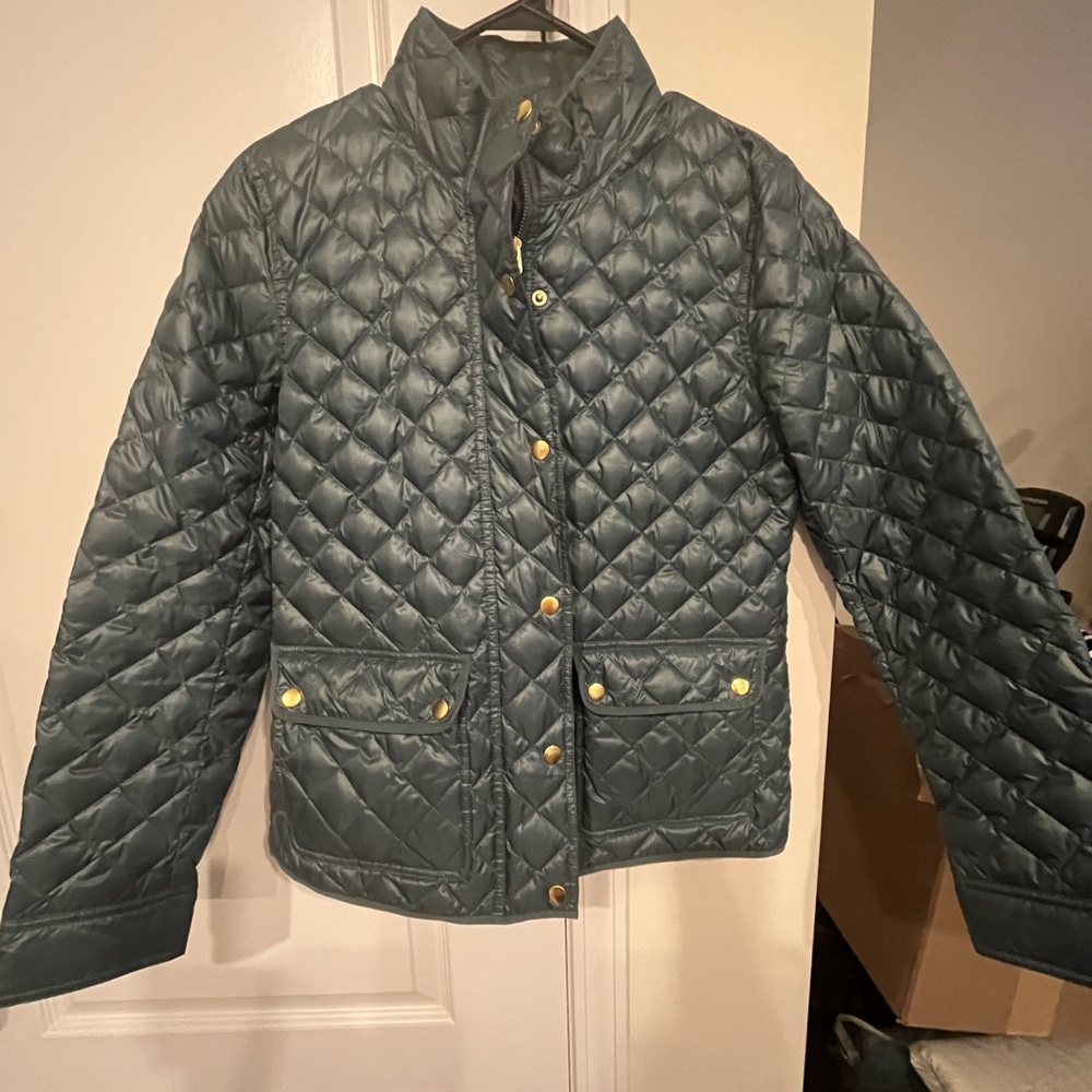 J. Crew green down Puffer Jacket Quilted Design